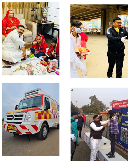 Shri Hindu Takht seva activities — children's programme, food distribution, ambulance service and sports felicitation
